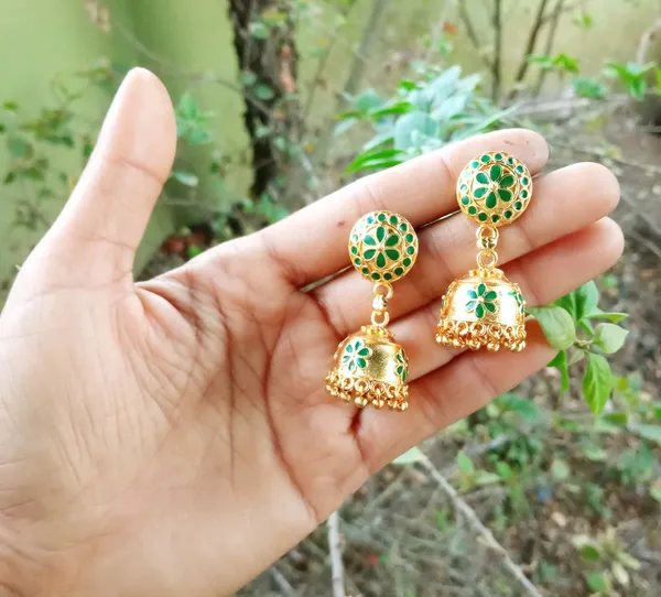 Assamese_Traditional_Copper_Gold_Plated_Green_Japi_Jhumka_Earring_For_Girls_&_Women